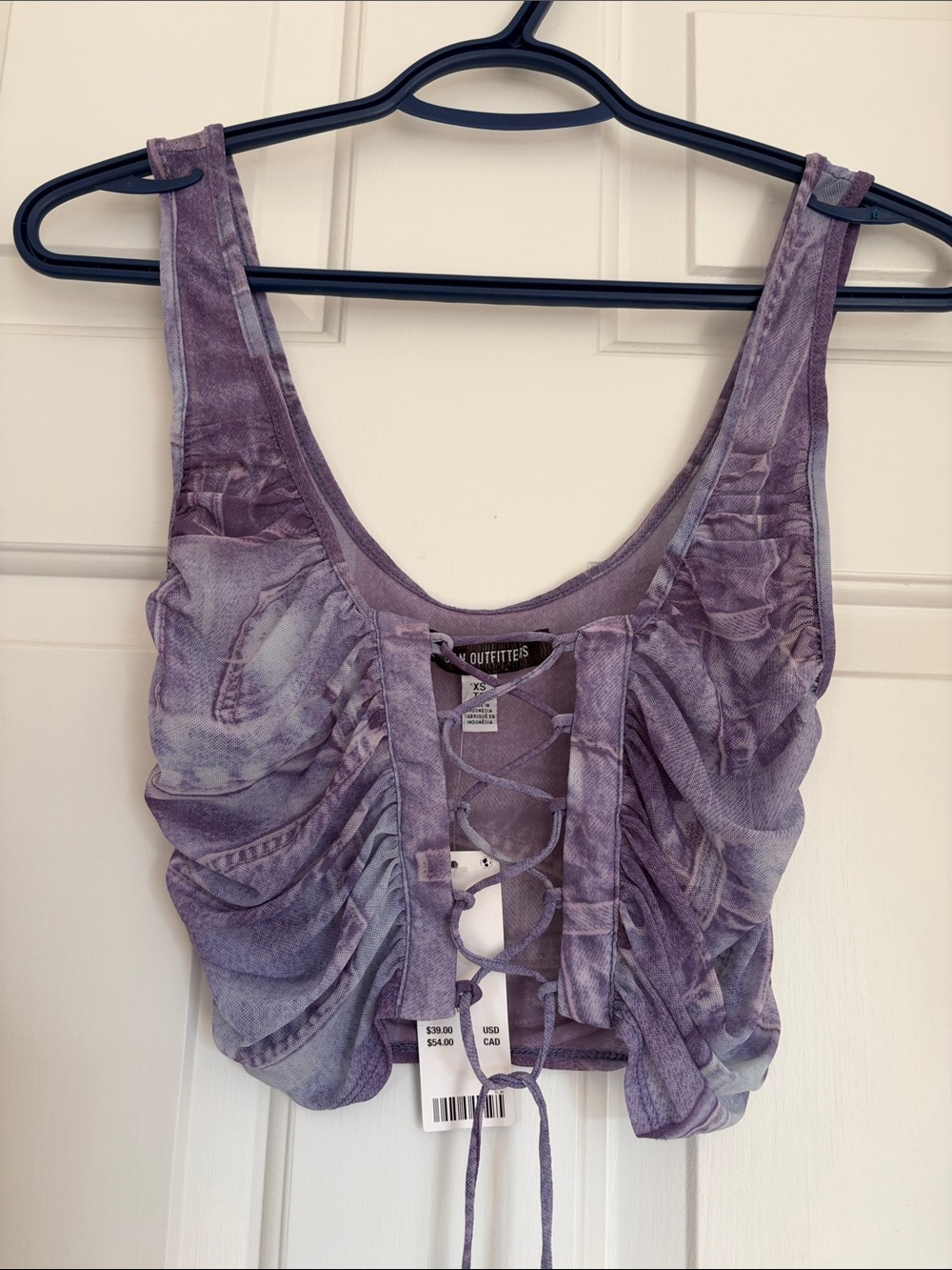 Urban Outfitters Lavender Lace-Up Ruched Crop Tank